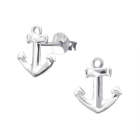 Sterling Silver Dainty Anchor Stud Earrings - Picture 1 of 9